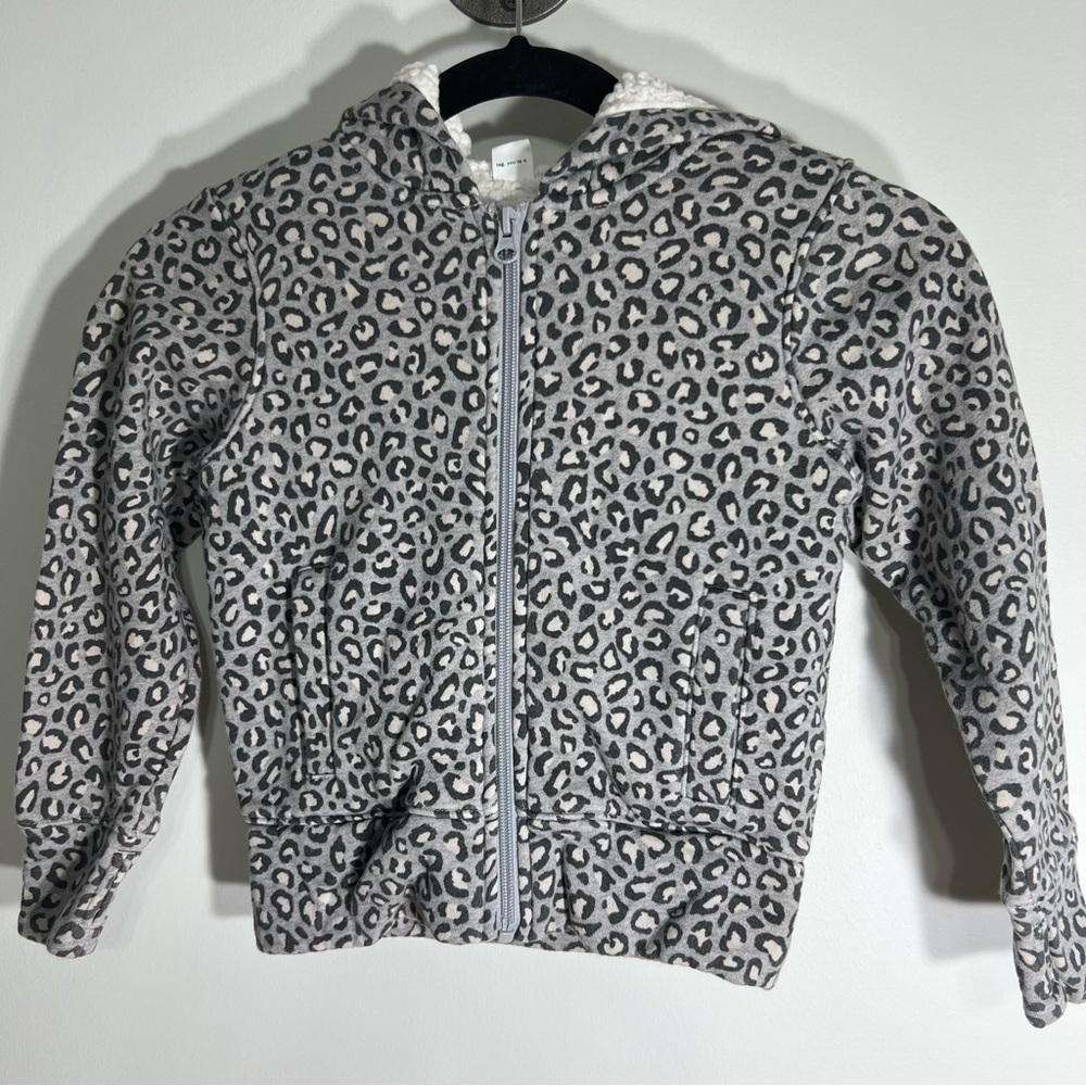 Old Navy Sherpa Lined Grey Leopard Hoodie XS (5)